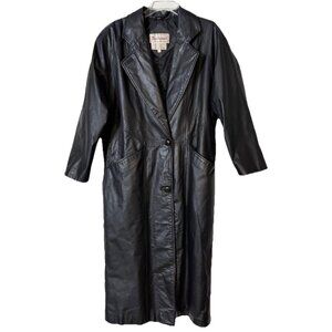VTG Bechamel Medium Women Trench Coat Leather Black Approx 46" L One Button GUC